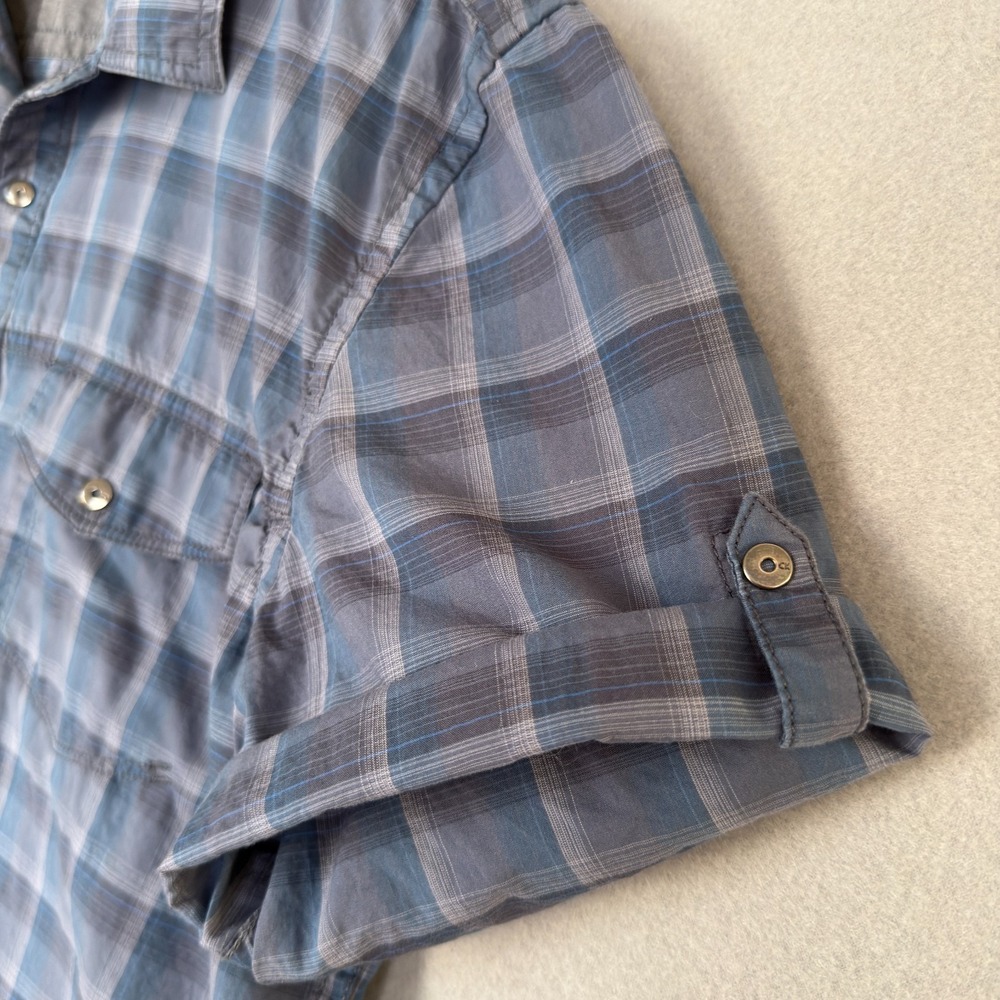 Calvin Klein Jeans Shirt Mens Medium Blue Plaid Short Sleeve Snap Button Pockets - Picture 4 of 14